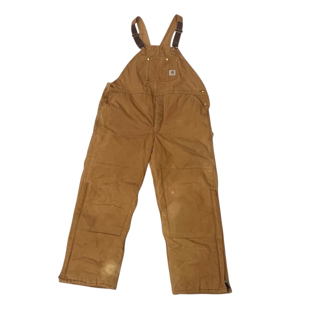 Carhartt Bib Overalls R06 Mens Brown Quilt Lined Duck Canvas  46x32 Workwear